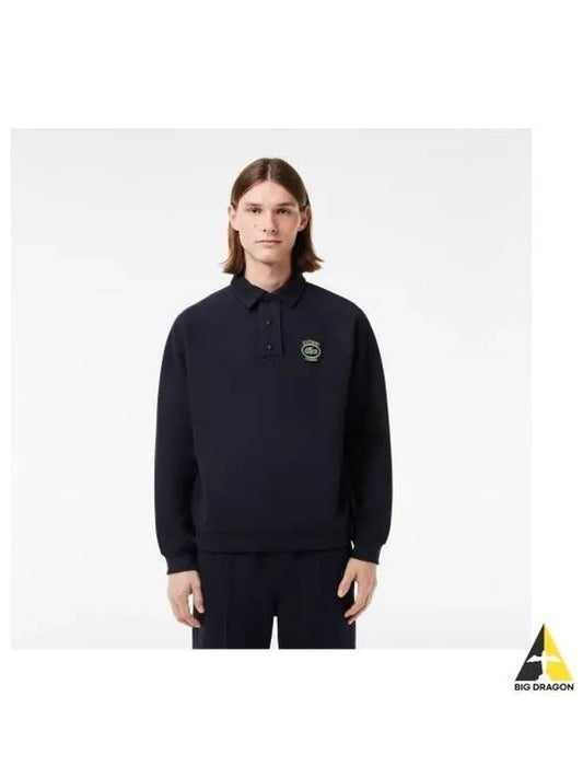 Men s badge match half zip polo type sweatshirt dark navy - LACOSTE - BALAAN 1