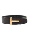 T Buckle Reversible Leather Belt Black Brown - TOM FORD - BALAAN 1