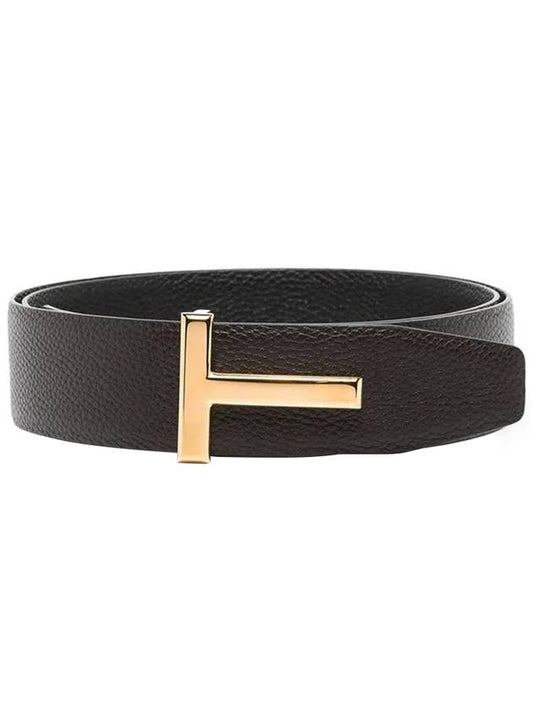 Gold Hardware T Buckle Double Sided Belt Brown Black - TOM FORD - BALAAN 1