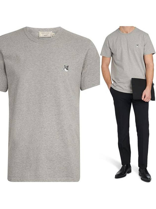 Grey Fox Head Patch Classic Short Sleeve T-Shirt Grey Melange - MAISON KITSUNE - BALAAN 2