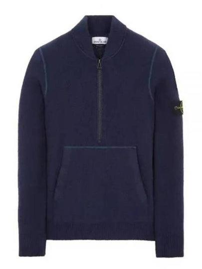 Badge Half Zip-Up Knit Top Navy - STONE ISLAND - BALAAN 2