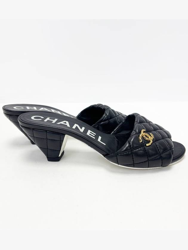 Black Quilted Gold CC Lambskin 37 240 Mule Sandal Heel 4VCHS35852 - CHANEL - BALAAN 5