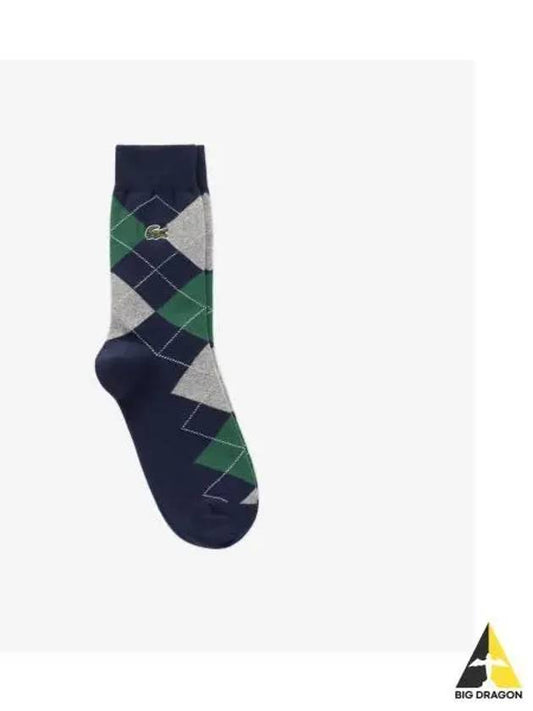 Men s Argyle Check Medium Neck Socks Navy - LACOSTE - BALAAN 1