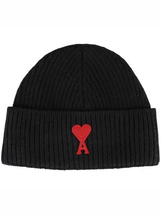 Embroidered Logo Wool Beanie Black - AMI - BALAAN 2