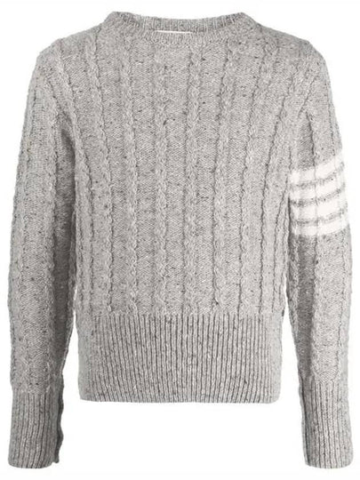 Donegal Twist Cable 4-Bar Classic Crewneck Knit Top Light Grey - THOM BROWNE - BALAAN 2