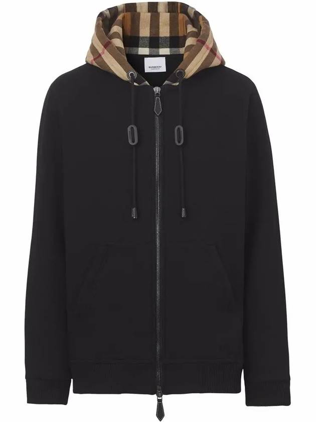 Check Cotton Blend Hoodie Zip-Up Top Black Birch Brown - BURBERRY - BALAAN 3