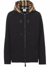 Check Cotton Blend Hoodie Zip-Up Top Black Birch Brown - BURBERRY - BALAAN 3