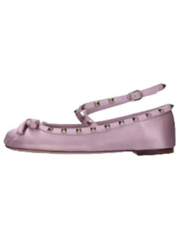 Rockstud ankle strap satin ballerina flats water lilac shoes - VALENTINO - BALAAN 1