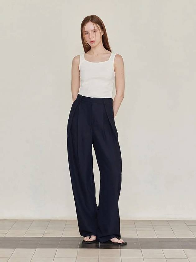 Wide Pin Tuck Linen Slacks Navy - LESEIZIEME - BALAAN 2