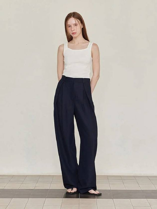 Wide Pin Tuck Linen Slacks Navy - LESEIZIEME - BALAAN 1