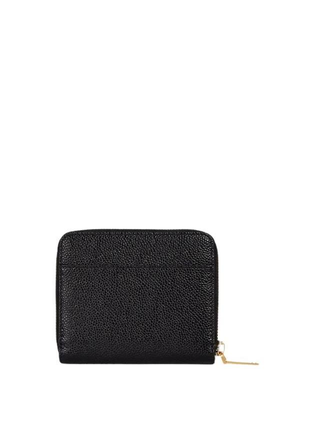 Three Stripes Pebble Grain Zipper Round Half Wallet Black - THOM BROWNE - BALAAN 3