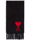 Heart Logo Oversized Wool Fringe Scarf Black - AMI - BALAAN 2