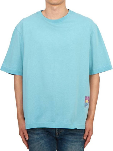 Sunrise Tag Short Sleeve T-Shirt Blue - MAISON KITSUNE - BALAAN 1