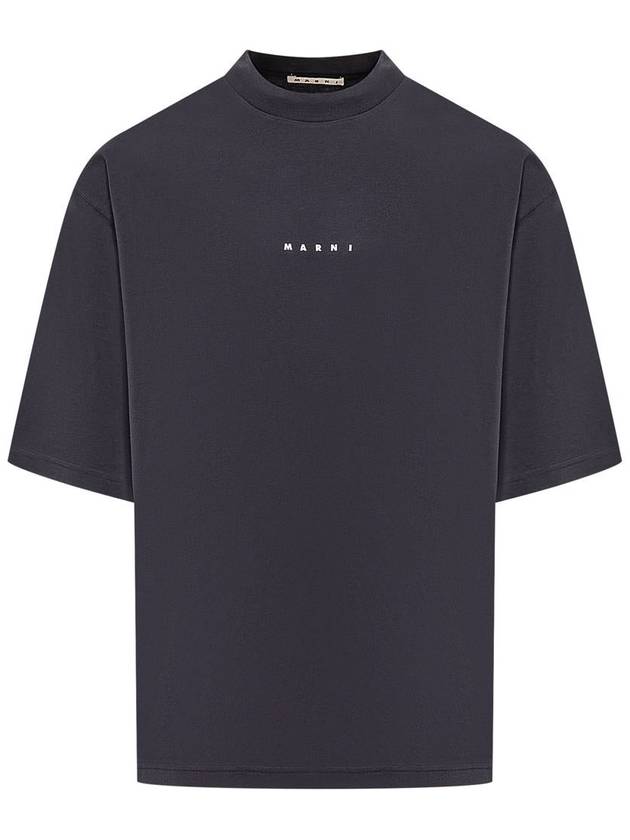 Logo Organic Cotton Short Sleeve T-Shirt Navy - MARNI - BALAAN 2