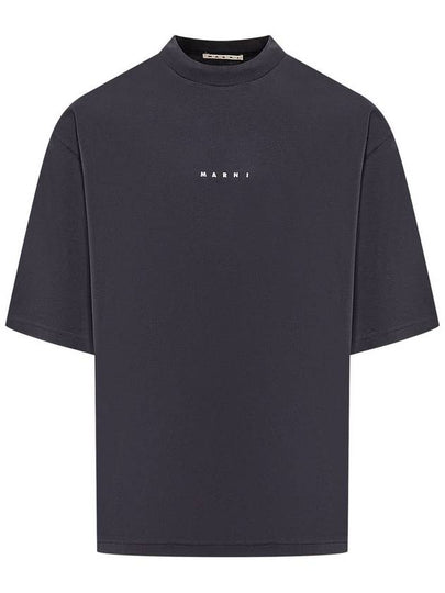 Logo Organic Cotton Short Sleeve T-Shirt Navy - MARNI - BALAAN 2