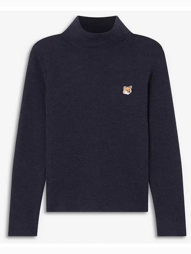 Fox Head Knit Wool Turtleneck Navy - MAISON KITSUNE - BALAAN 3