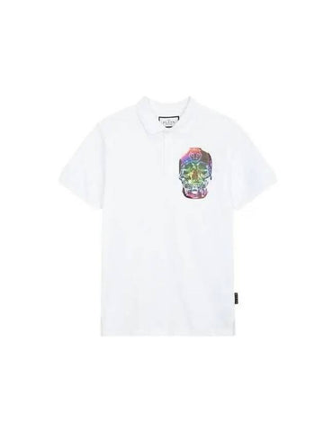 Men's Rainbow Skull Pique Polo Shirt White 270490 - PHILIPP PLEIN - BALAAN 1