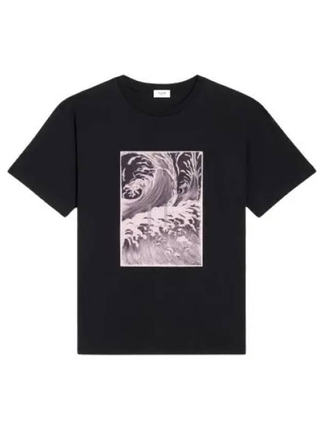 Men's Loose Wave Cotton Jersey Short Sleeve T-Shirt Black - CELINE - BALAAN 2