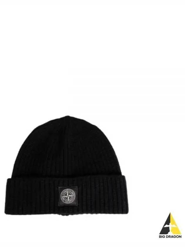 Logo Knit Beanie Black - STONE ISLAND - BALAAN 2