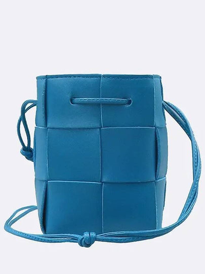 680217 Blue color lambskin intrecciato mini cassette bucket bag - BOTTEGA VENETA - BALAAN 2