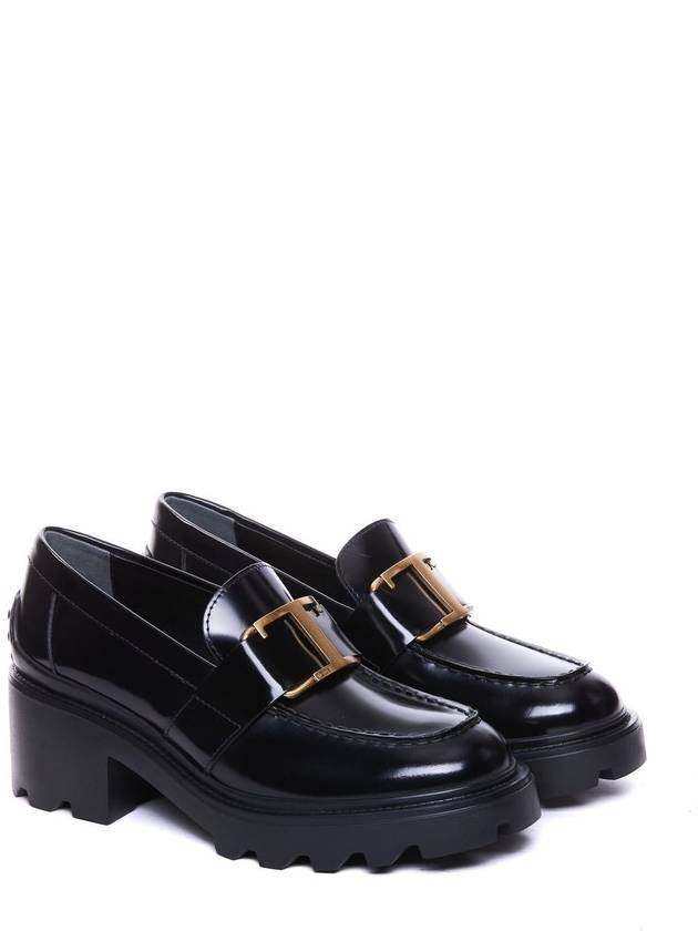 T Logo Leather Loafer Heels Black - TOD'S - BALAAN 5