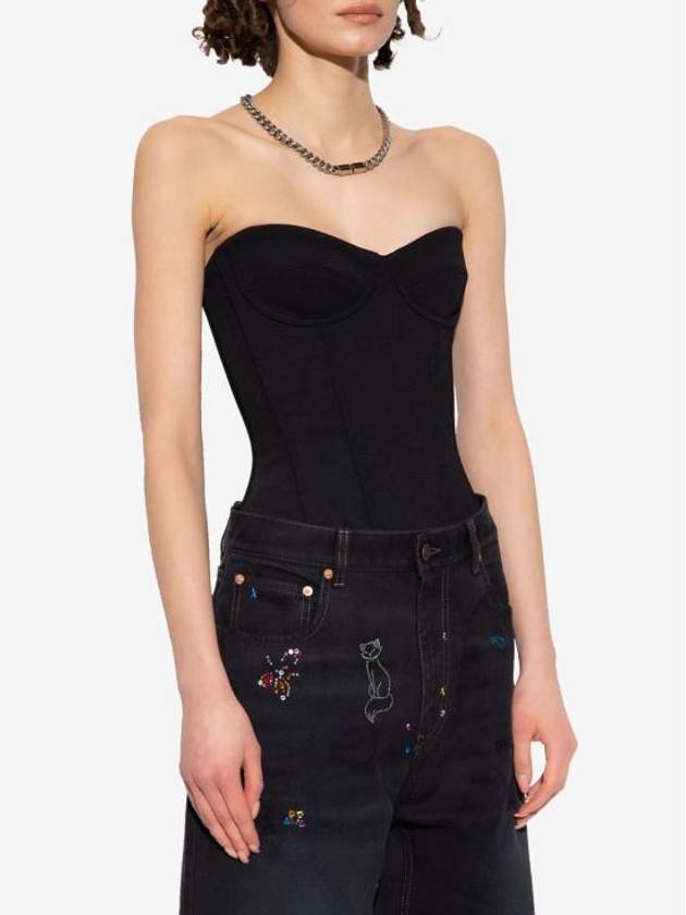 Ribbed Strapless Bustier Top Black - BALENCIAGA - BALAAN 5