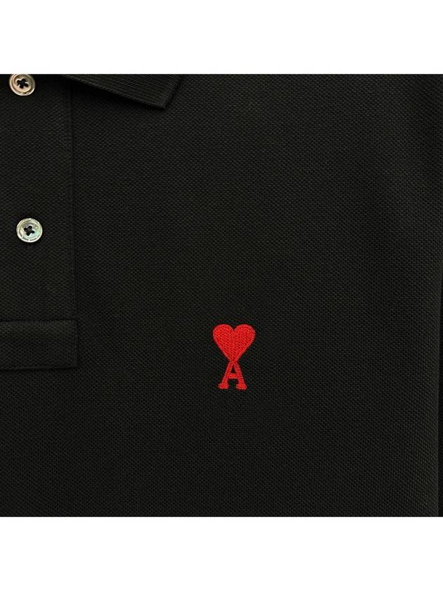 Heart Logo Polo Shirt Black - AMI - BALAAN 4