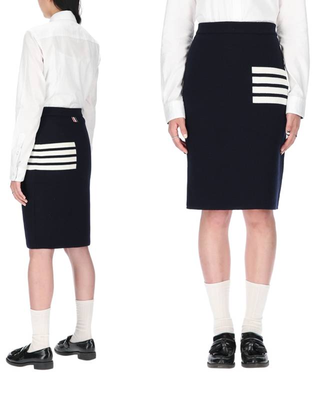 Fine Merino Wool Link Stitch Pencil Skirt Navy - THOM BROWNE - BALAAN 2