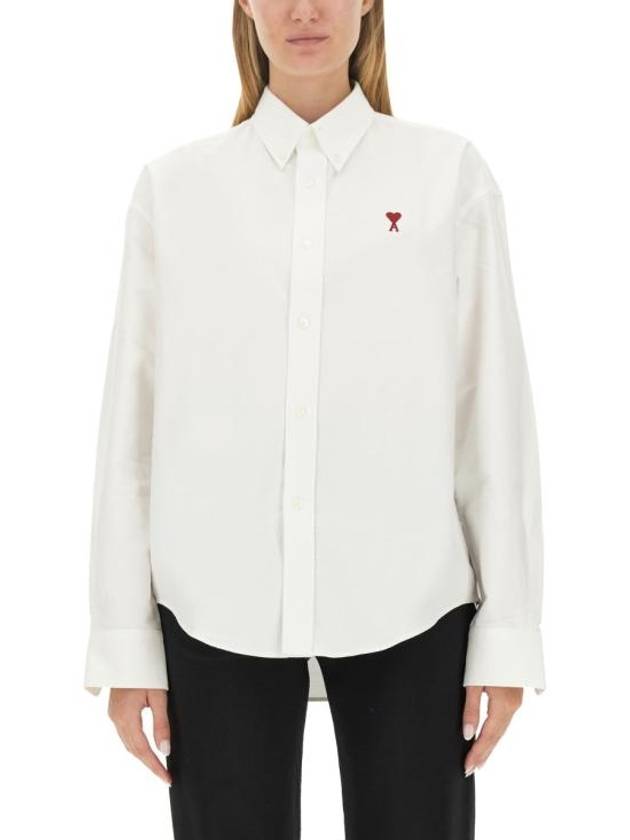 Button Down Boxy Fit Oxford Long Sleeve Shirt Natural White - AMI - BALAAN 2