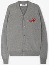 Men's Double Red Heart Wappen Cardigan P1 N072 1 Gray - COMME DES GARCONS PLAY - BALAAN 3