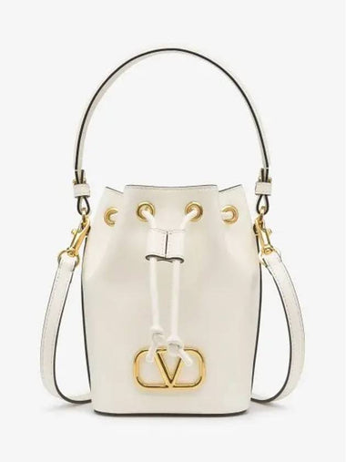 Mini drawstring V logo signature bucket bag ivory 5W2P0Z44VNL098 - VALENTINO - BALAAN 1