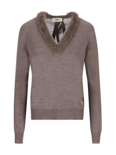 V-Neck Knit Top Grey - FENDI - BALAAN 2