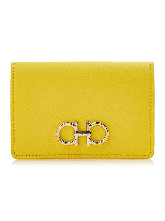 Gancini Leather Card Wallet Yellow - SALVATORE FERRAGAMO - BALAAN 1