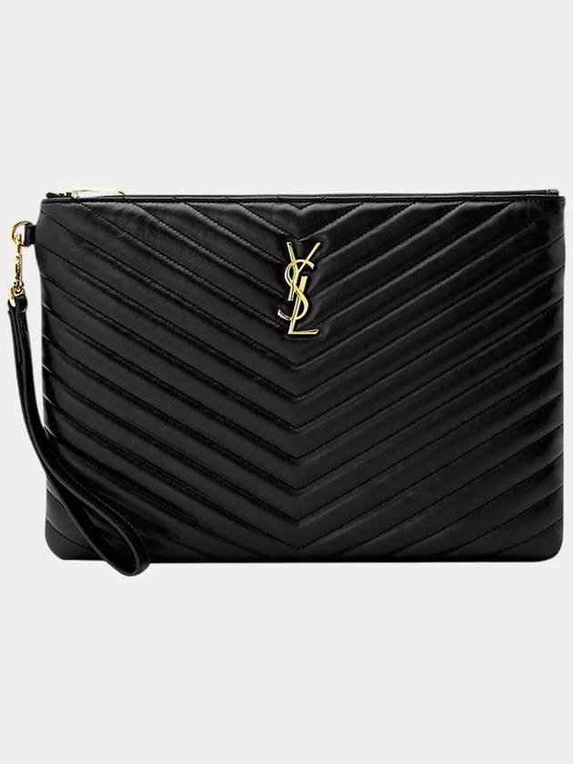 Gold Monogram Matelasse Clutch Bag Black - SAINT LAURENT - BALAAN 7