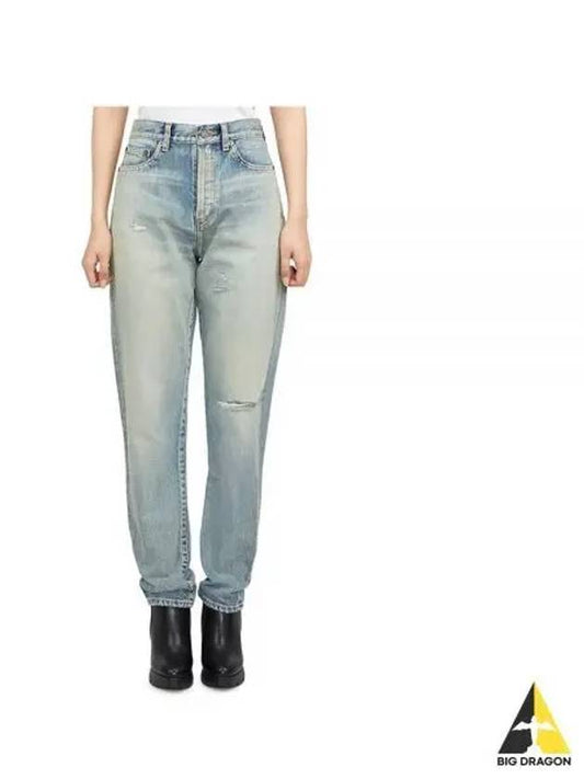 Women's Destroyed Washing Denim Jeans Light Blue - SAINT LAURENT - BALAAN 2