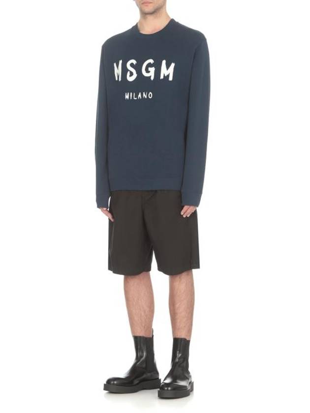 Brushed Logo Cotton Sweatshirt Navy - MSGM - BALAAN 4