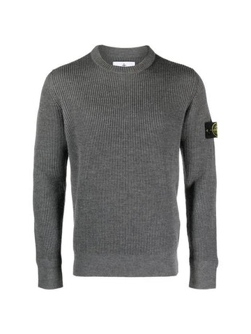 Crewneck Full Rib Wool Knit Top Dark Grey Melange - STONE ISLAND - BALAAN 1