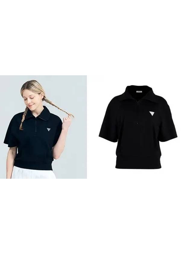 Golf Tennis Big Collar Zip Up T-Shirt Black - AVAVE - BALAAN 3