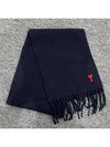 Small Heart Logo Wool Scarf Navy - AMI - BALAAN 3