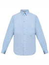 Embroidered Logo Cotton Poplin Long Sleeve Shirt Light Blue - GUCCI - BALAAN 2