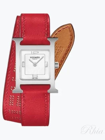 HH1 210 141 SW5E1 049191WW00 H Hour Silver Small PM Double Vermilion Red Women s Leather Watch - HERMES - BALAAN 1