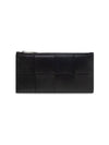 Intrecciato Zipper Leather Card Wallet Black - BOTTEGA VENETA - BALAAN 1