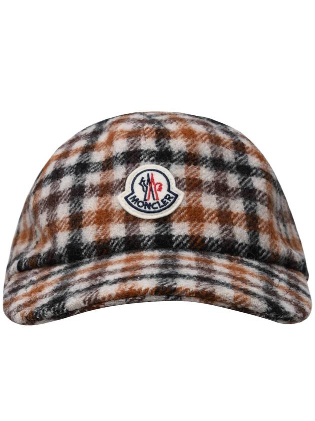 Houndstooth Logo Wool Base Ball Cap Brown - MONCLER - BALAAN.