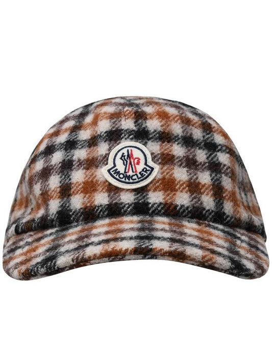 Houndstooth Logo Wool Base Ball Cap Brown - MONCLER - BALAAN 1