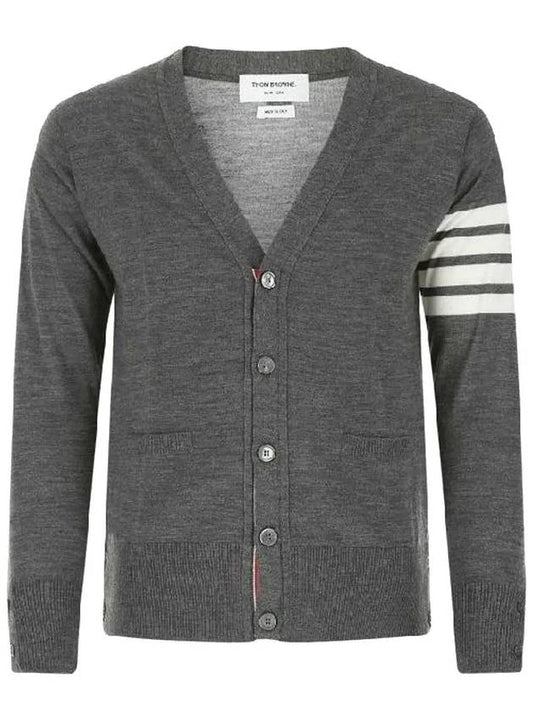 Men's Sustainable Classic Diagonal Wool Cardigan Medium Grey - THOM BROWNE - BALAAN 2