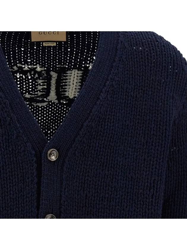 Intarsia Knit Wool Cardigan Navy - GUCCI - BALAAN 5