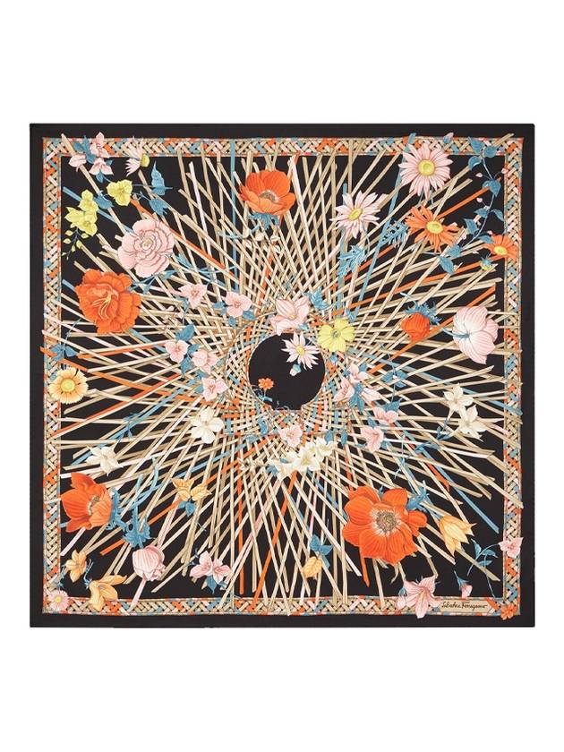 Vimin Print Silk Scarf Black - SALVATORE FERRAGAMO - BALAAN 1