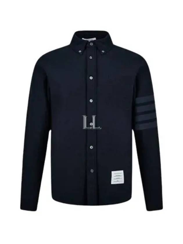 Men's 4 Bar Tech Twill Button Down Long Sleeve Shirt Navy - THOM BROWNE - BALAAN 2