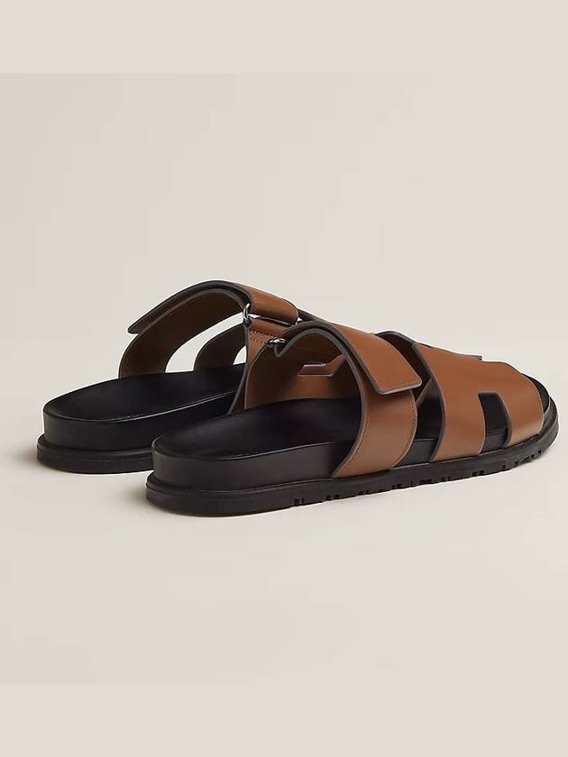 Chypre H Logo Calfskin Sandals Brown - HERMES - BALAAN 4