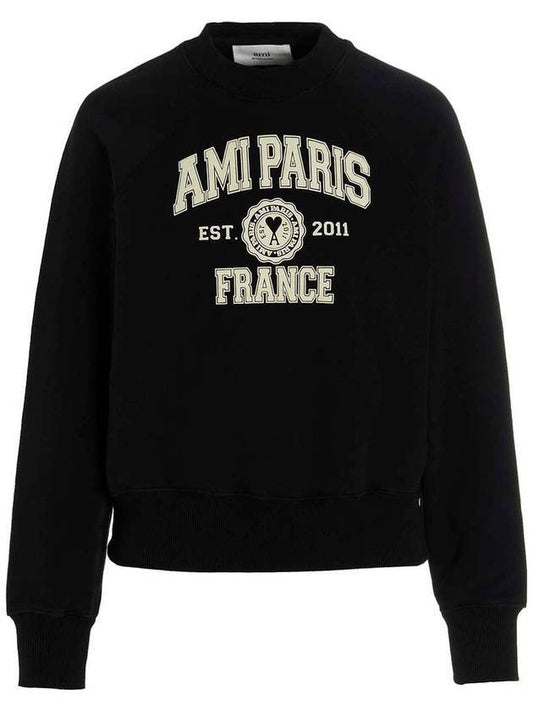 Paris Logo Patch Sweatshirt Black - AMI - BALAAN 1